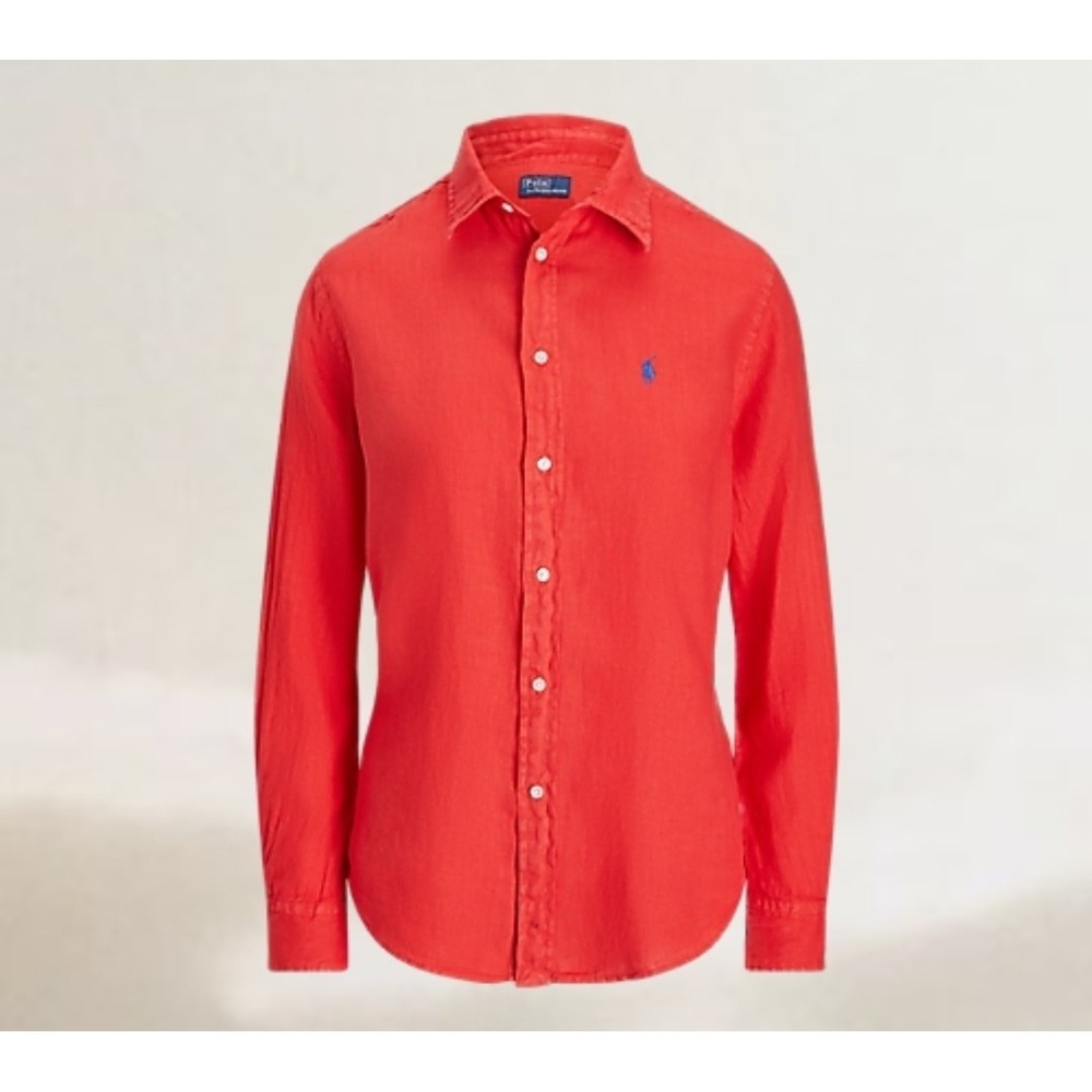 Polo Ralph Lauren 100% Linen Classic Red Long Sleeve w/ Blue Pony Men's S NWOT